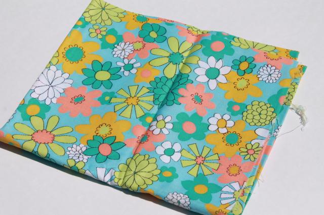 60s vintage fabric, flower power daisy flowered print in retro mod colors
