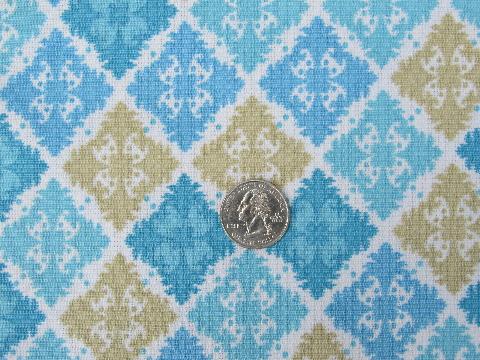 60s vintage fabric, moorish tile print in shades of blue and tan