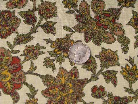 60s vintage flowers of India style print cotton fabric, 38'' wide