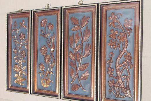 60s vintage four seasons wall art, framed picture wall plaques in black & gold