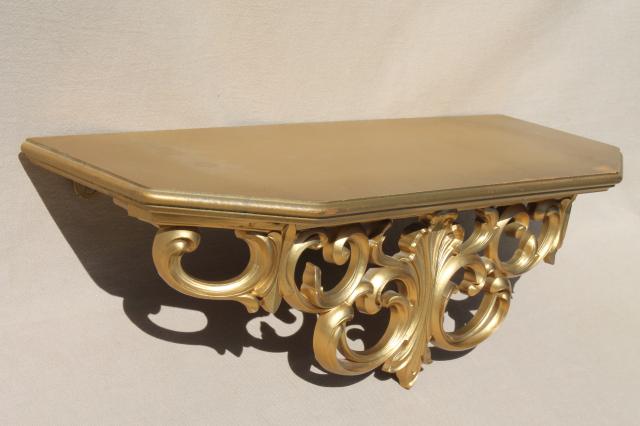 60s vintage gold rococo french country ornate wall bracket mantel clock shelf