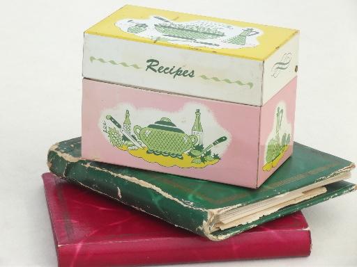 60s vintage metal Recipes box & lot of hand written & typed recipe cards