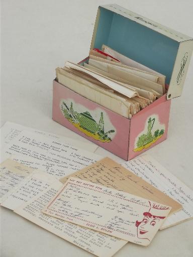 60s vintage metal Recipes box & lot of hand written & typed recipe cards