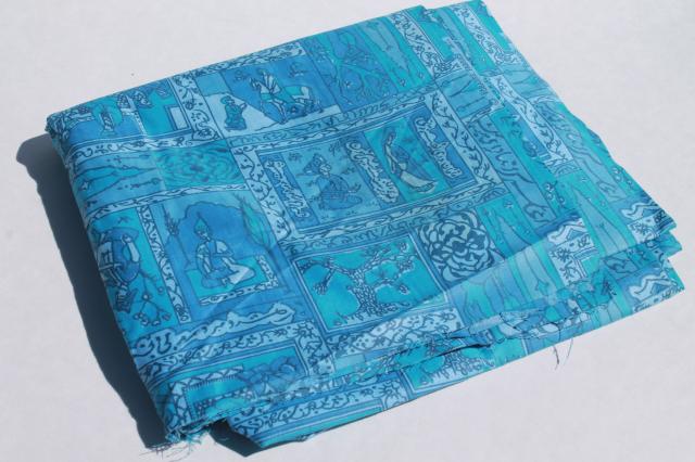 60s vintage polished cotton fabric, mod fairy tale scenes from Arabian Nights
