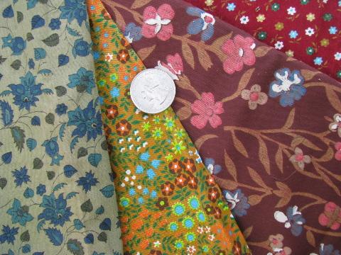 60s vintage print fabric scraps lot, for quilting / retro sewing / crafts