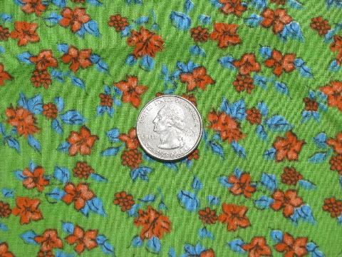 60s vintage printed cotton fabric, orange lilies & leaves on green