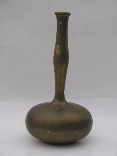 60s vintage solid brass genie bottle decanter and small goblet glasses