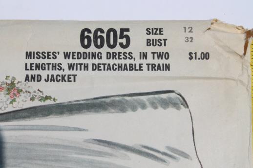60s vintage wedding dress pattern, McCall's sewing pattern for gown w/ detachable train