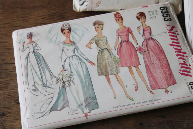 60s vintage wedding dress sewing patterns, veil headpiece, bridal  bridesmaid gowns uncut