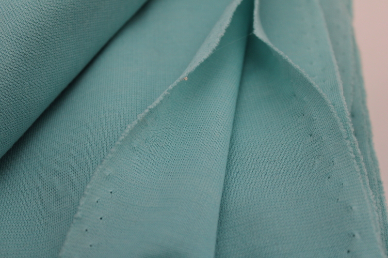 60s vintage wool poly blend fabric, retro aqua solid color heavy knit pantsuit suit fabric