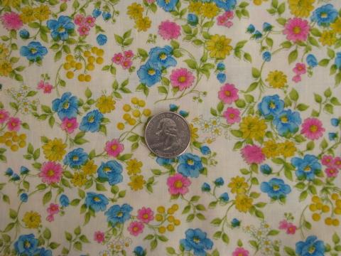 60s-70s vintage cotton quilting weight fabric, fields of bright flowers