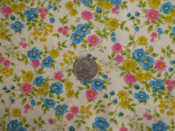 60s-70s vintage cotton quilting weight fabric, fields of bright flowers