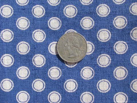 7 yds unused vintage cotton feedsack material, white dots print on blue fabric