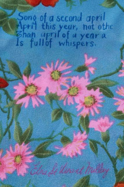 70s 80s vintage fabric Edna St Vincent Millay poetry quotes on silky poly shirting / lining fabric