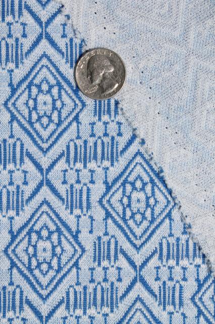 70s retro vintage poly double-knit fabric, sky blue & white coordinating fabrics