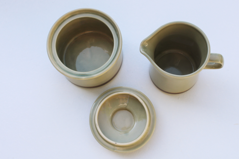 70s vintage Japan ceramic creamer  sugar set, stoneware pottery pitcher  covered bowl