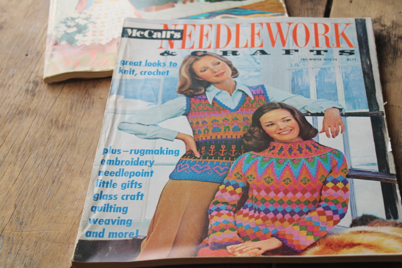 70s vintage McCalls Needlework  Crafts magazines, hippie crochet bohemian folk art embroidery etc