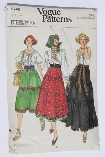 70s vintage Vogue sewing patterns lot, tunics & tunic dress, gypsy blouse & skirt