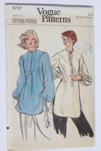 70s vintage Vogue sewing patterns lot, tunics & tunic dress, gypsy blouse & skirt