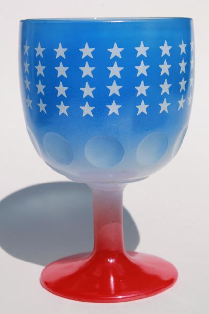 70s vintage big glass goblet, US patriotic stars red white blue, 4th of July election year