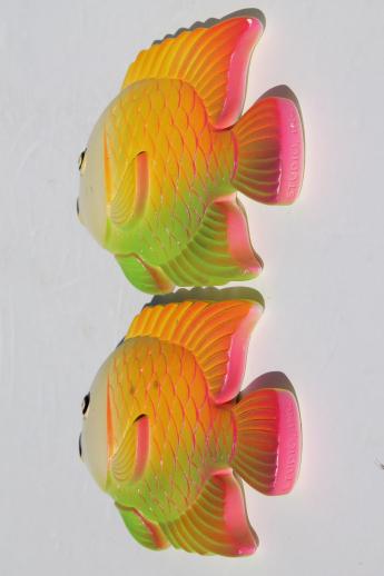 70s vintage chalkware fish wall plaques, Miller Studios retro tropical fish!