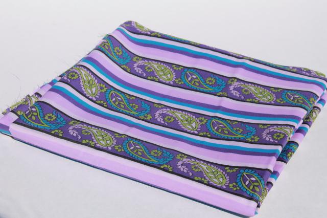 70s vintage cotton / poly shirting fabric w/ lavender purple paisley stripe