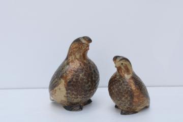 70s vintage earth tone glazed ceramic quail bird figurines, OMC Otagiri Japan