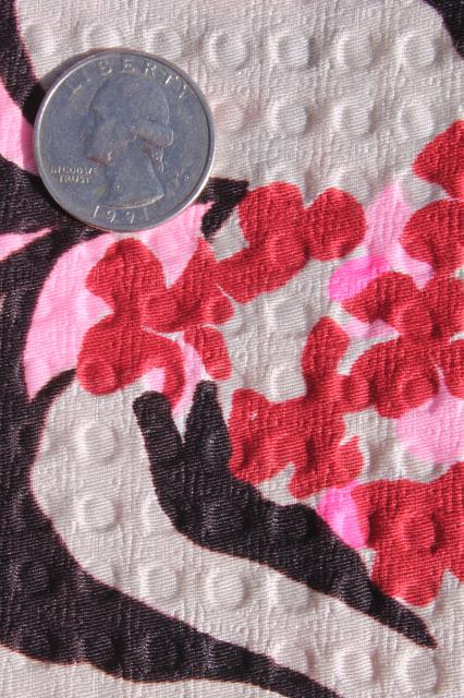 70s vintage fabric, Hawaiian print tropical flowers border cotton plisse pucker texture cotton