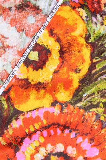 70s vintage flowered print fabric, retro floral marked Daido Maruta Japan
