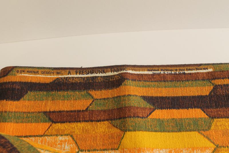 70s vintage mod decorator fabric, cotton barkcloth w gold geometric print 5th Ave