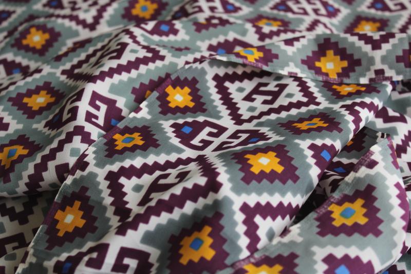 70s vintage silky poly fabric for western wear, southwest indian blanket print