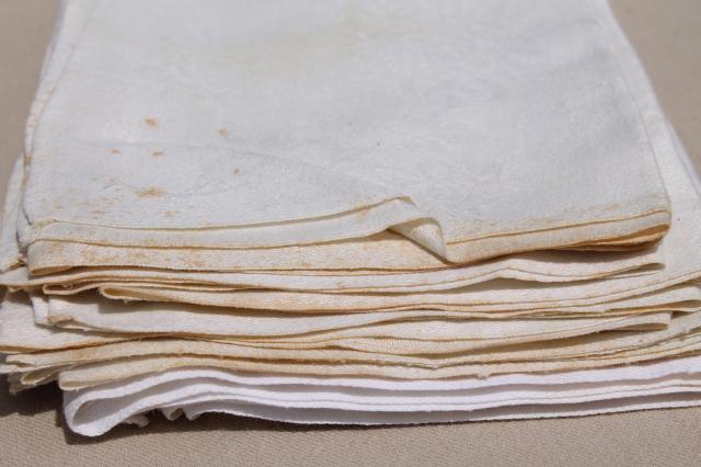 75 cotton & linen damask fabric napkins, mismatched vintage table linen, cloth napkin lot