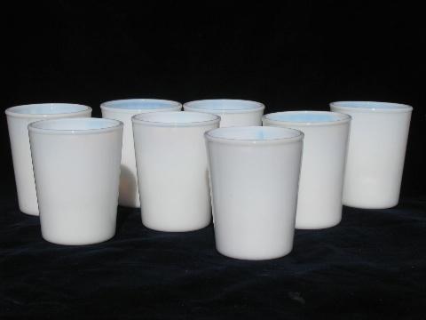 8 white kitchen glass tumblers, vintage milk glasses lot