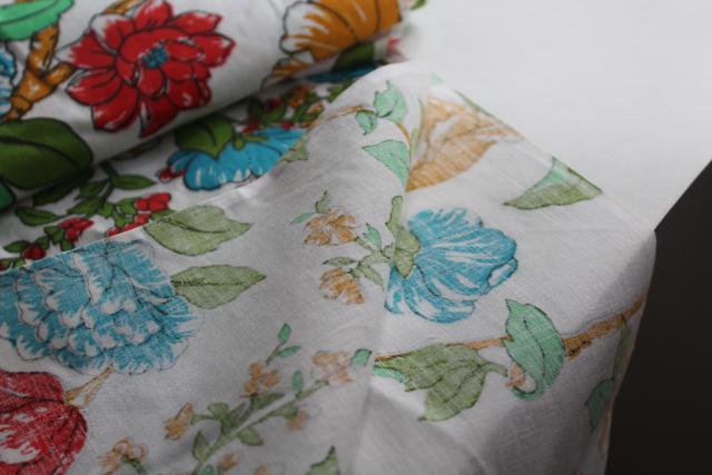 8 yards vintage cotton fabric, chinoiserie floral print peonies on white