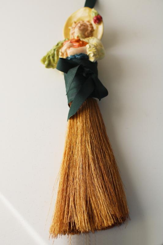 80s 90s vintage china doll whisk broom brush, tassel doll style gardening lady
