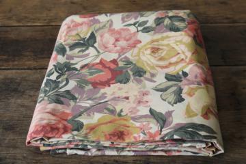 80s 90s vintage cottage floral print flowers on tan poly blend bed sheet cutter fabric