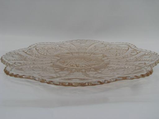 80s ALIG vintage Imperial cake plate w/ low foot, pale pink Nucut glass