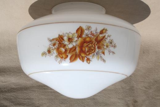 80s new old stock lighting fixtures, ceiling fan lights w/ floral milk glass shades