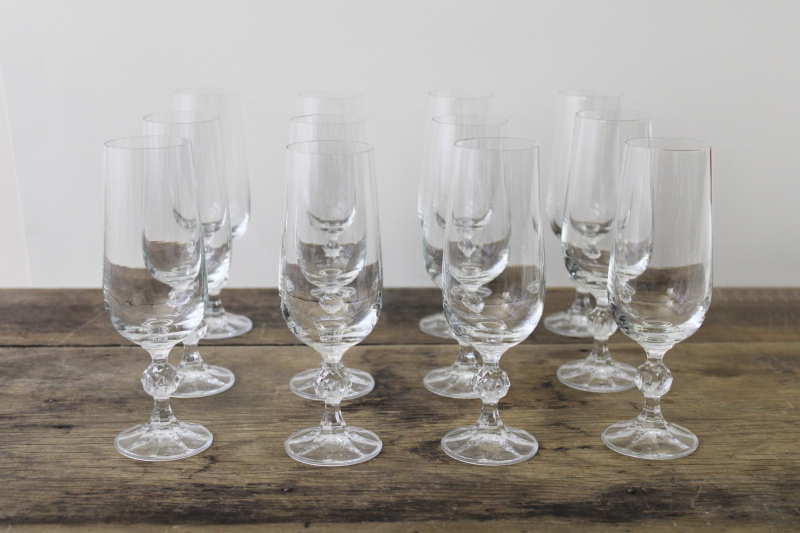 80s vintage Claudia stemware, set of 12 crystal champagne flute glasses hand blown glass Poland