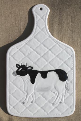 80s vintage Otagiri ceramic kitchen board w/ holstein cow, OMC label