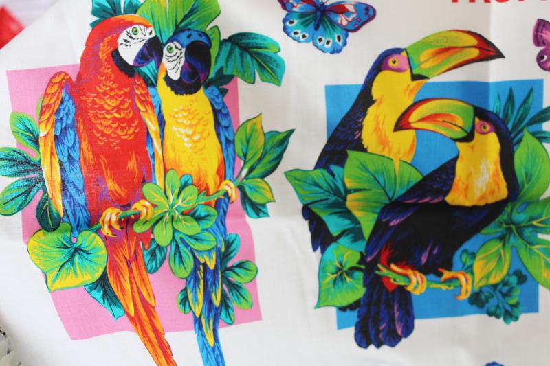 80s vintage VIP Cranston print cotton appliques, tropical island butterflies, birds