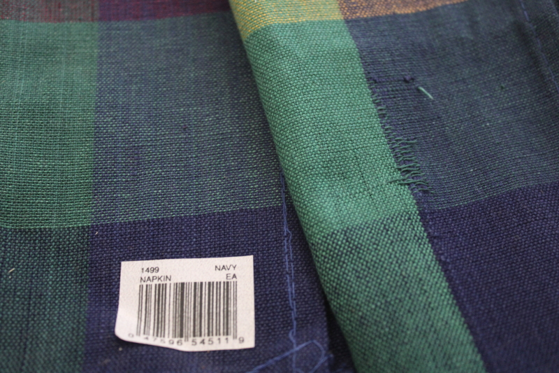 90s vintage Bardwill cloth napkins, 100 percent cotton color block plaid deep colors
