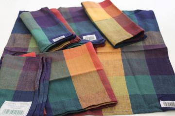 90s vintage Bardwill cloth napkins, 100 percent cotton color block plaid deep colors