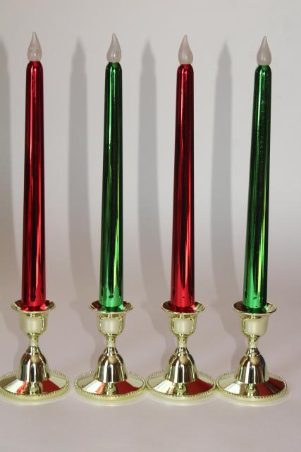 90s vintage Christmas candles, battery lights metallic foil plastic holiday decorations