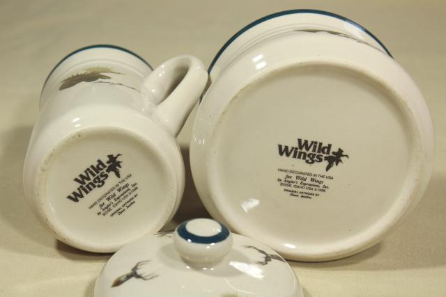 90s vintage Wild Wings big game elk deer pattern cream pitcher & sugar bowl set