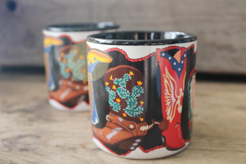 90s vintage southwest western coffee mugs Two Steppin cowboy boots print