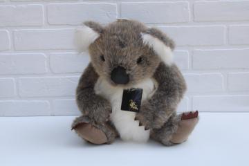 90s vintage stuffed animal, large toy fluffy furry plush koala w/ teddy bear shape