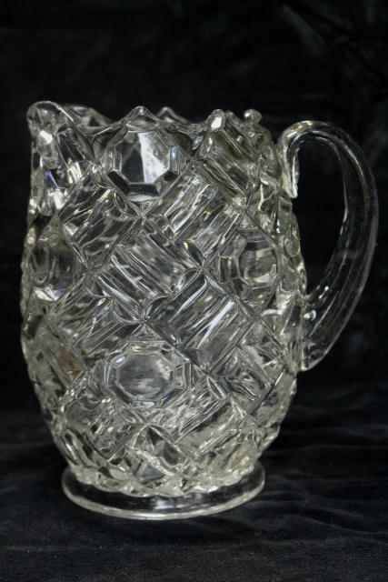 APG antique crystal clear glass water pitcher, Richmond buttons & bars pattern Fostoria Ohio
