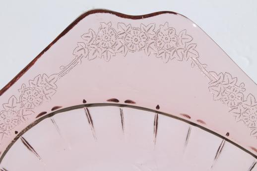 Adam pattern pink depression glass platter or tray, 1930s vintage