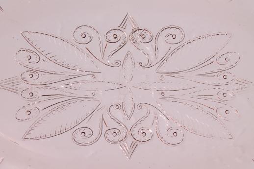 Adam pattern pink depression glass platter or tray, 1930s vintage
